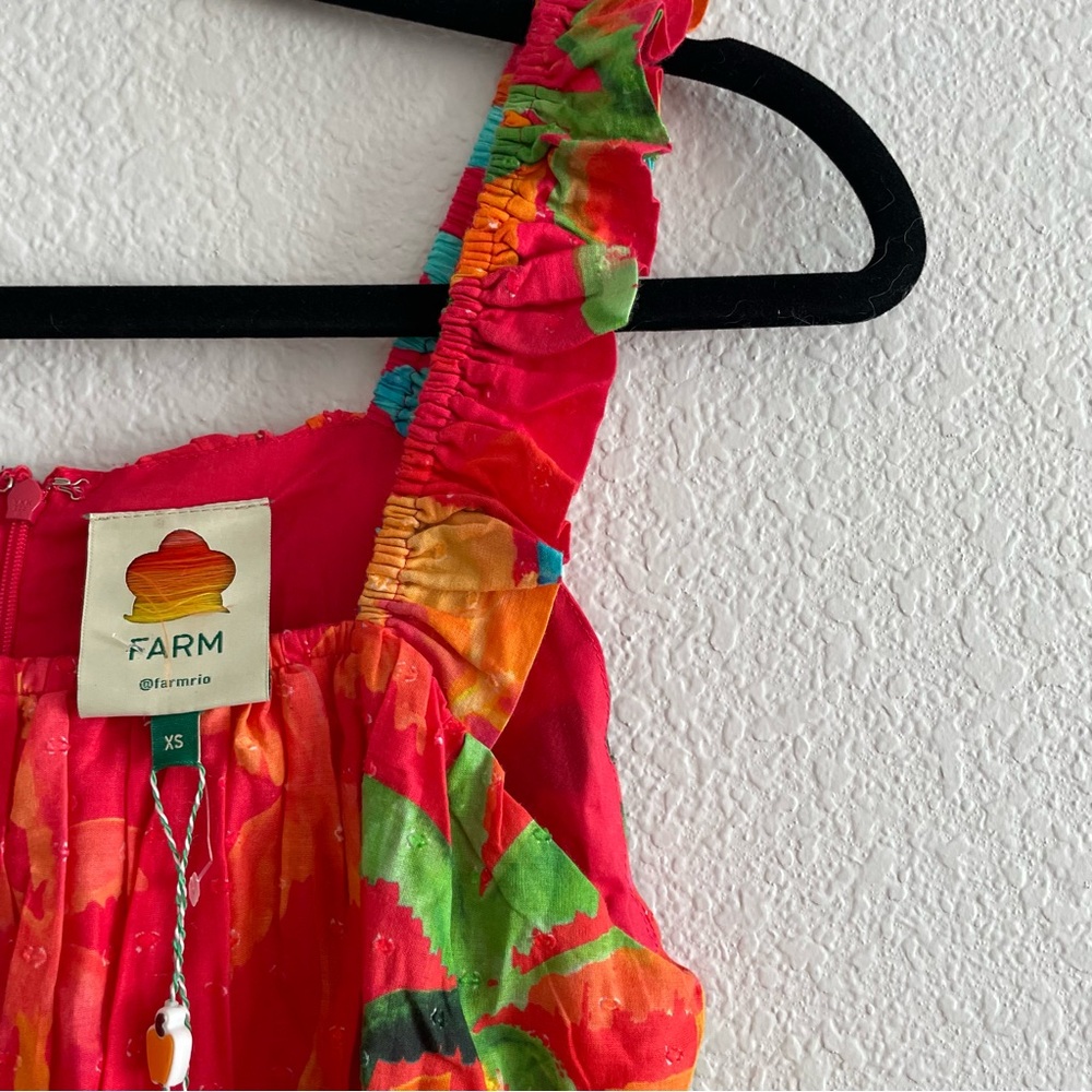 NWT Farm Rio Ipanema Red Tropical Ruffle Midi Dress - Picture 2 of 6